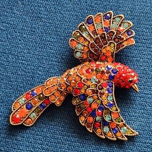 Source Unknown Multicolor Jeweled Bird Brooch